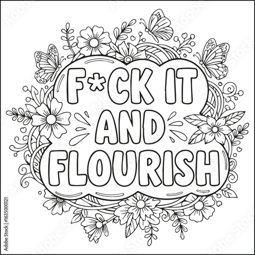 Cute swear word. Bold and easy coloring pages for adults
