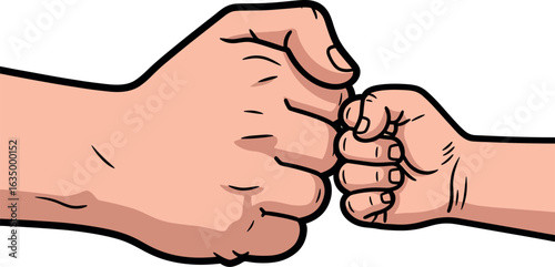 Father and Child Fist Bump Illustration – Family Bond, Trust, and Unity Concept Cartoon