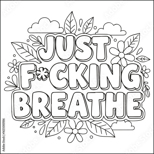 Cute swear word. Bold and easy coloring pages for adults