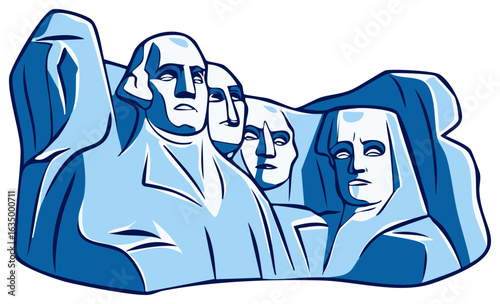 Iconic Faces Carved into Mountainside Monument Vector Illustration in Blue Tones