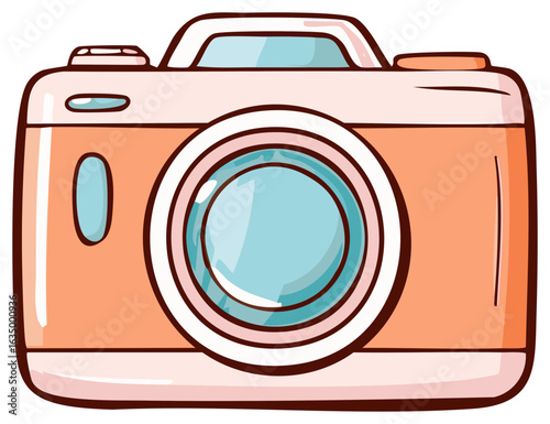 Illustrative Camera Icon in Orange and Pink for Photography Concepts and Vacation Themes