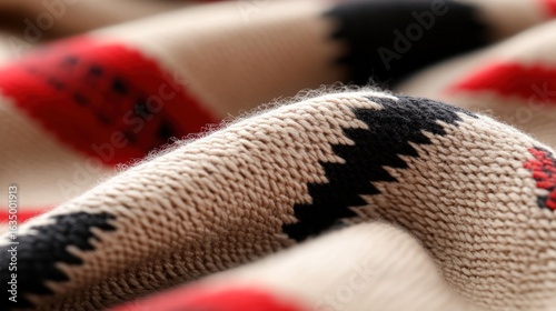 Detailed close up of knit fabric with geometric pattern texture background