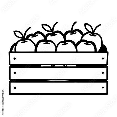 Wooden crate filled with fresh apples in a simple design  