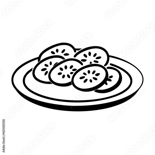 Sliced cucumbers arranged on a plate in minimalist style  