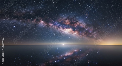 満天の星と静かな水面 天の川が美しく映る夜空. AI Generated