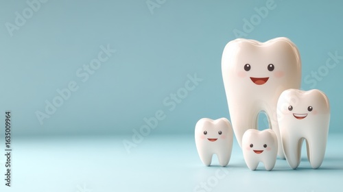 Happy tooth characters for dental health awareness and education
