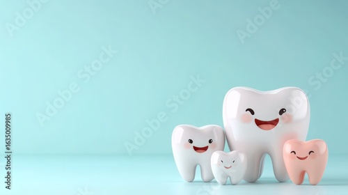 Cartoon tooth family dental health and hygiene illustration