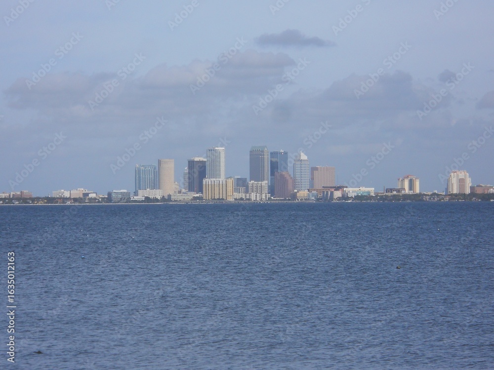 Fototapeta premium Tampa Bay Reflections: A City Skyline Across the Water