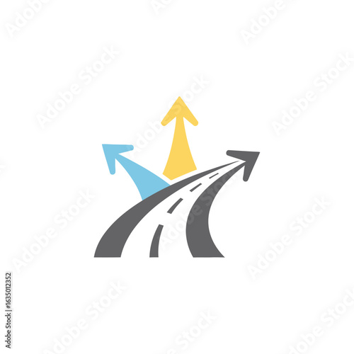 Minimalist Flat Style Road with Three Arrows Pointing Different Directions Illustration