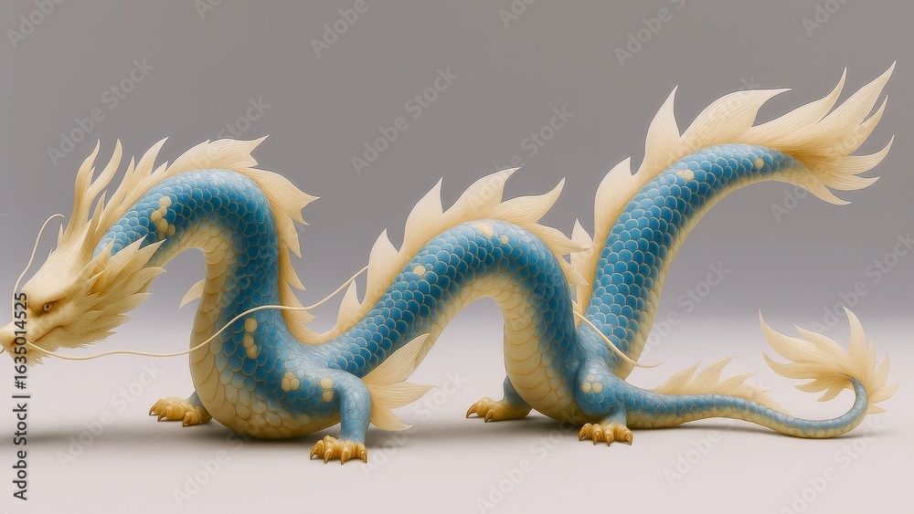 Fototapeta premium Full length dragon display showcasing intricate design and vibrant colors