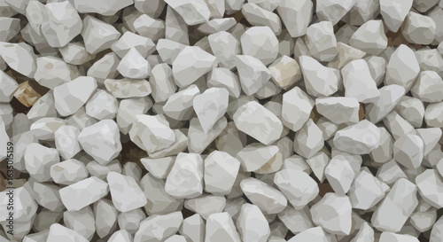 Close-up showcase of a multitude of irregular white stones piled together uniformly