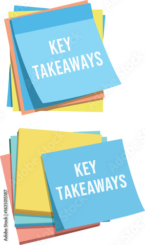 Colorful stacked sticky notes displaying key takeaways for strategic planning purposes