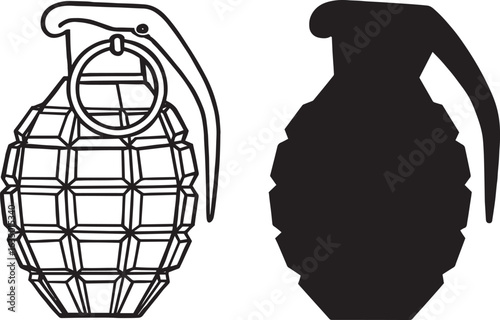 Manual Grenade Silhouette & Outline Vector Set