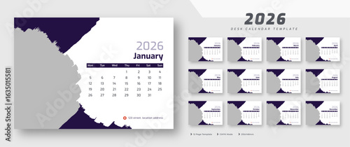 Desk calendar 2026 template | corporate desk calendar schedule 2026 monthly 12-page planner layout | week starts on Monday