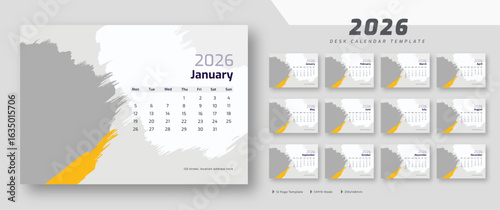 Desk calendar 2026 template | corporate desk calendar schedule 2026 monthly 12-page planner layout | week starts on Monday