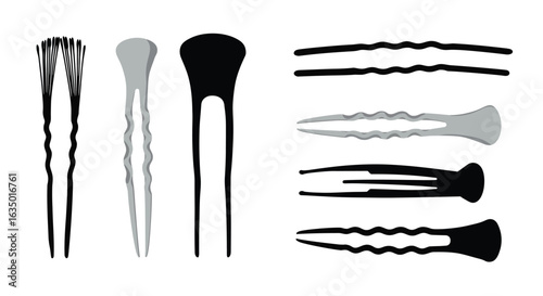 Elegant hairpins assortment in black, grey, presented in a minimalist composition