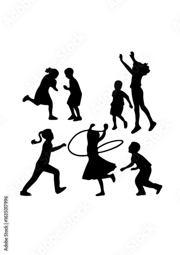 Silhouettes of Children Playing and Having Fun