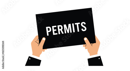Hands holding a sign indicating the imperative requirement for regulatory permits paperwork