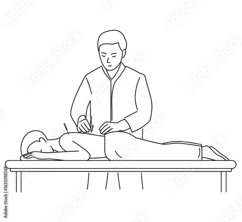 Massage Therapist Treatment Session - Professional Spa Wellness Therapy Line Art Vector Illustration