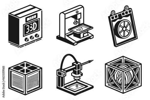 3D Printing Technology and Components Icons.