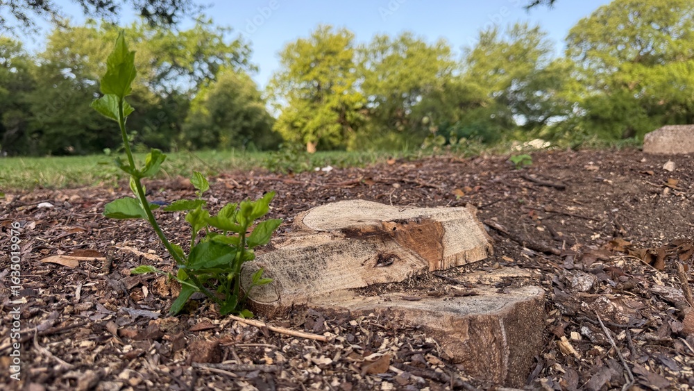 Fototapeta premium Plant growing where it was cut down, Fort Worth, Texas, USA.