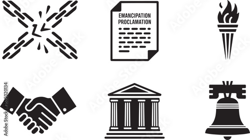 American History Icons Vector Set Featuring Emancipation Proclamation and Liberty Bell on Transparent