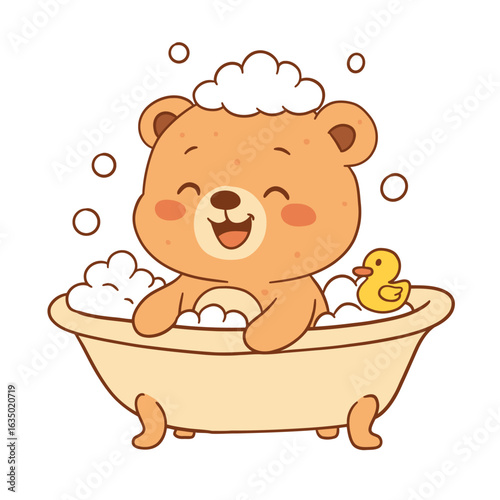 Cute teddy bear in the bathup illustration for chickenpox kids product