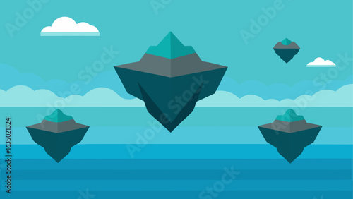 Floating islands in a blue sky with clouds