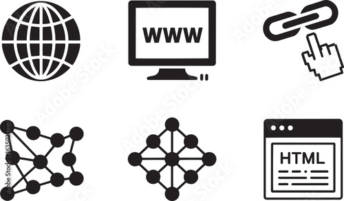 Internet Network Icons Set Black Silhouette on Transparent Background Global Connection Symbols