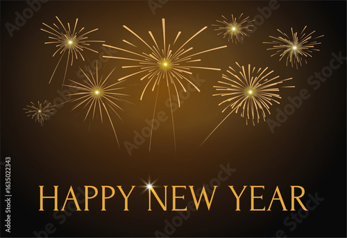 Golden Fireworks Celebration for Happy New Year Greeting
