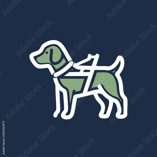 Guide dog illustration, in green and white, for website design