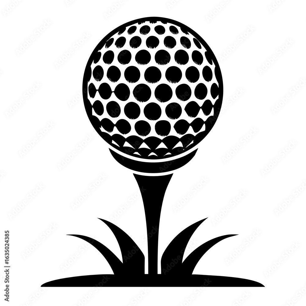 Fototapeta premium Golf Ball on Grass Flat Icon, Black & White, Transparent Background