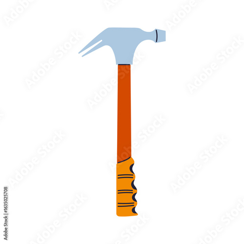 Claw hammer vector illustration. Modern nail puller tool with curved claw, repair tools builder mechanic plumber carpentry. Tool hammer stylized simple professional construction