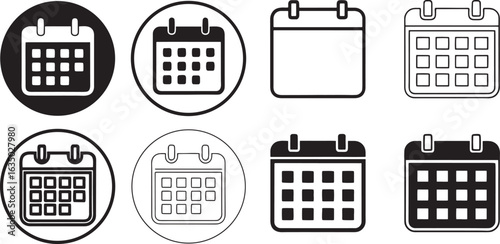 Set of calendar icons for planning and scheduling. Vector symbols for date, event, and appointment.