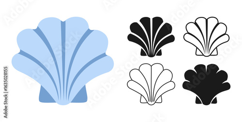 Sea shell mollusk symbol. Decorative beach marine underwater sign design element perfect for ocean designs and coastal tropical decor. Nautical undersea or aquarium exotic seashell vector illustration