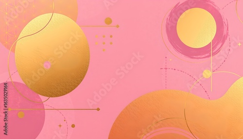 abstract gold geometric shapes on pink backdrop