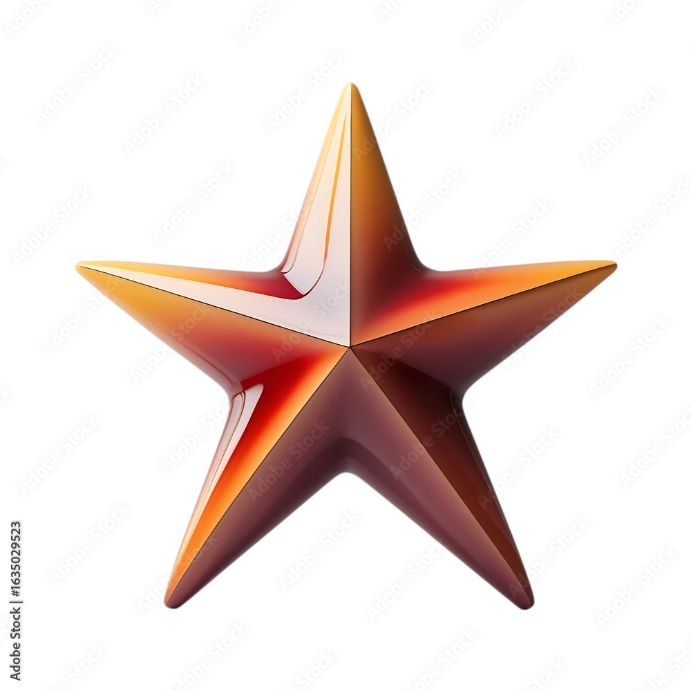 Fototapeta premium Glossy Red and Orange 3D Star; Abstract Festive Design Element; Premium Quality Render. Transparent background