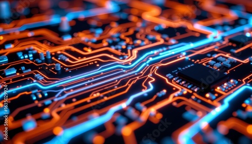 technology circuit lines glowing neon blue