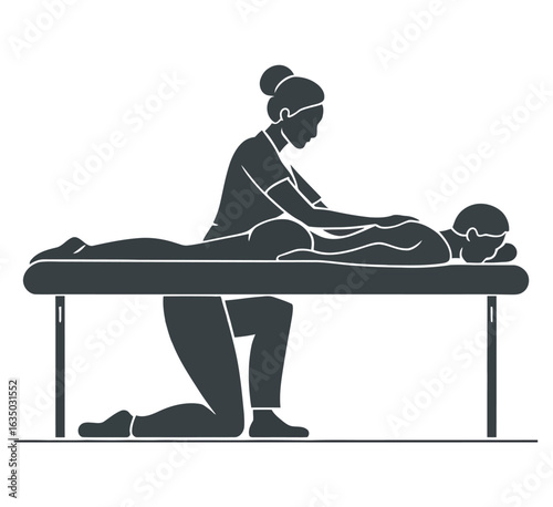 Professional Massage Therapy Session - Spa Treatment Table Relaxation Wellness Healthcare Vector Illustration