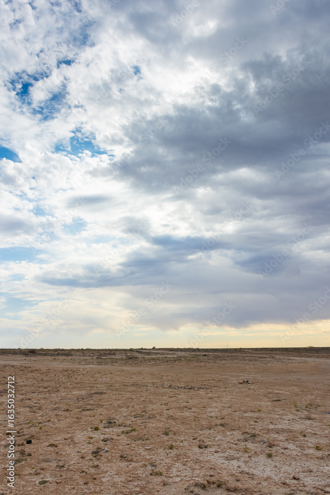 Fototapeta premium Layers of desert, salt marsh and water of the Aral Lake, Uzbekistan