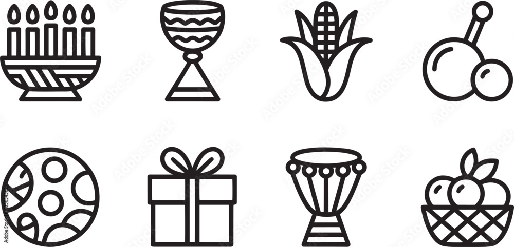 Naklejka premium Cultural Icons of Festivity A Vector Set Representing Traditions, Gifts, and Community Gatherings