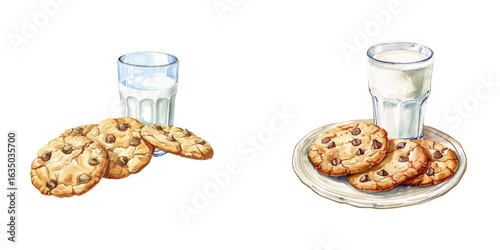 cookies and milk watercolor vector illustration