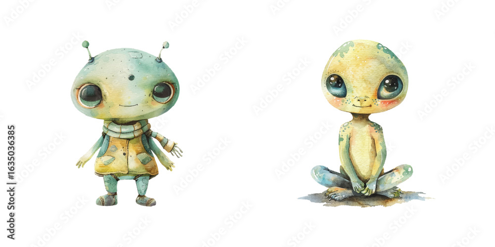 Fototapeta premium cute alien watercolor vector illustration