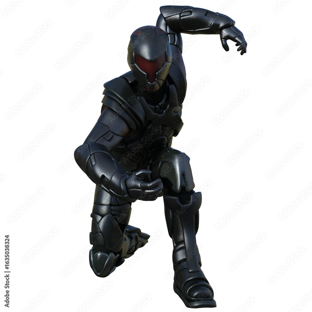 3D rendered futuristic soldier in a black armored suit, isolated on transparent background 3D rendered futuristic soldier in a black armored suit, isolated on transparent background