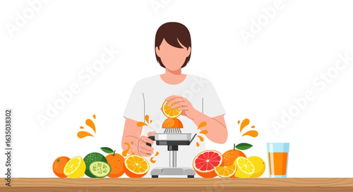 Person Preparing Freshly Squeezed Citrus Juice Using Hand Juicer