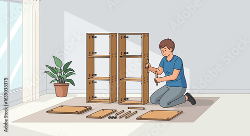 Assembling New Furniture At Home Illustration