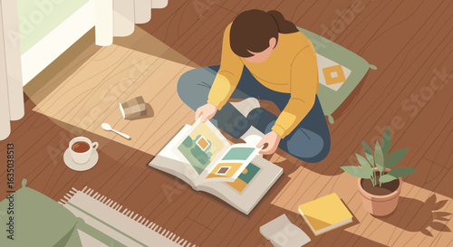 Cozy Afternoon Reading A Photo Album At Home