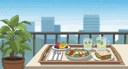 Invigorating Balcony Brunch With Fresh Food And Scenic City View