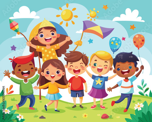 Colorful greeting card for happy children's day 2025