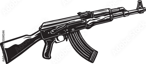Vintage Kalashnikov Assault Rifle Illustration – Monochrome Vector